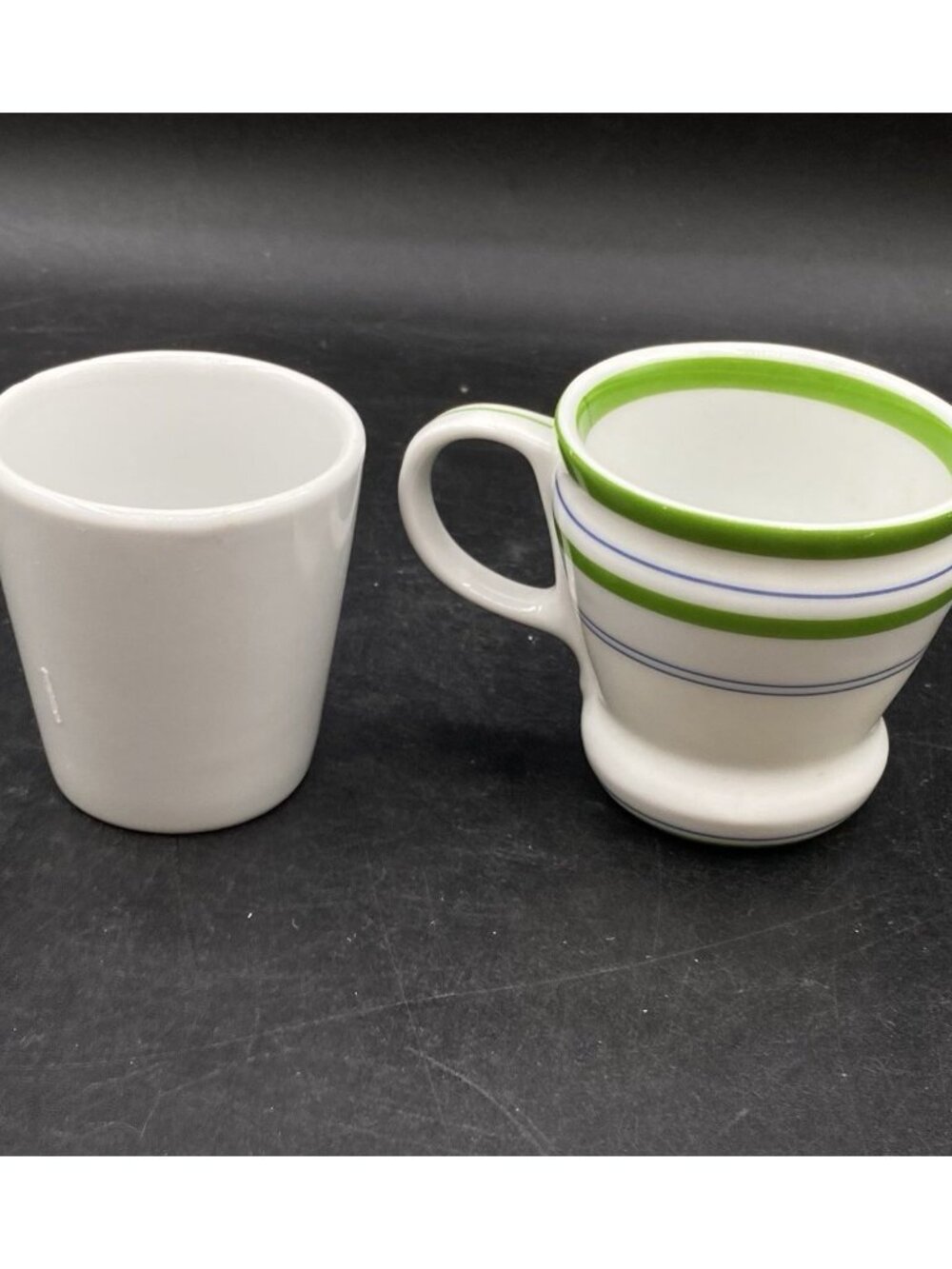 LOT 2 Starbucks Truly Good Coffee Espresso Cup Ceramic & Green Blue Stripes Cup - Picture 7 of 9